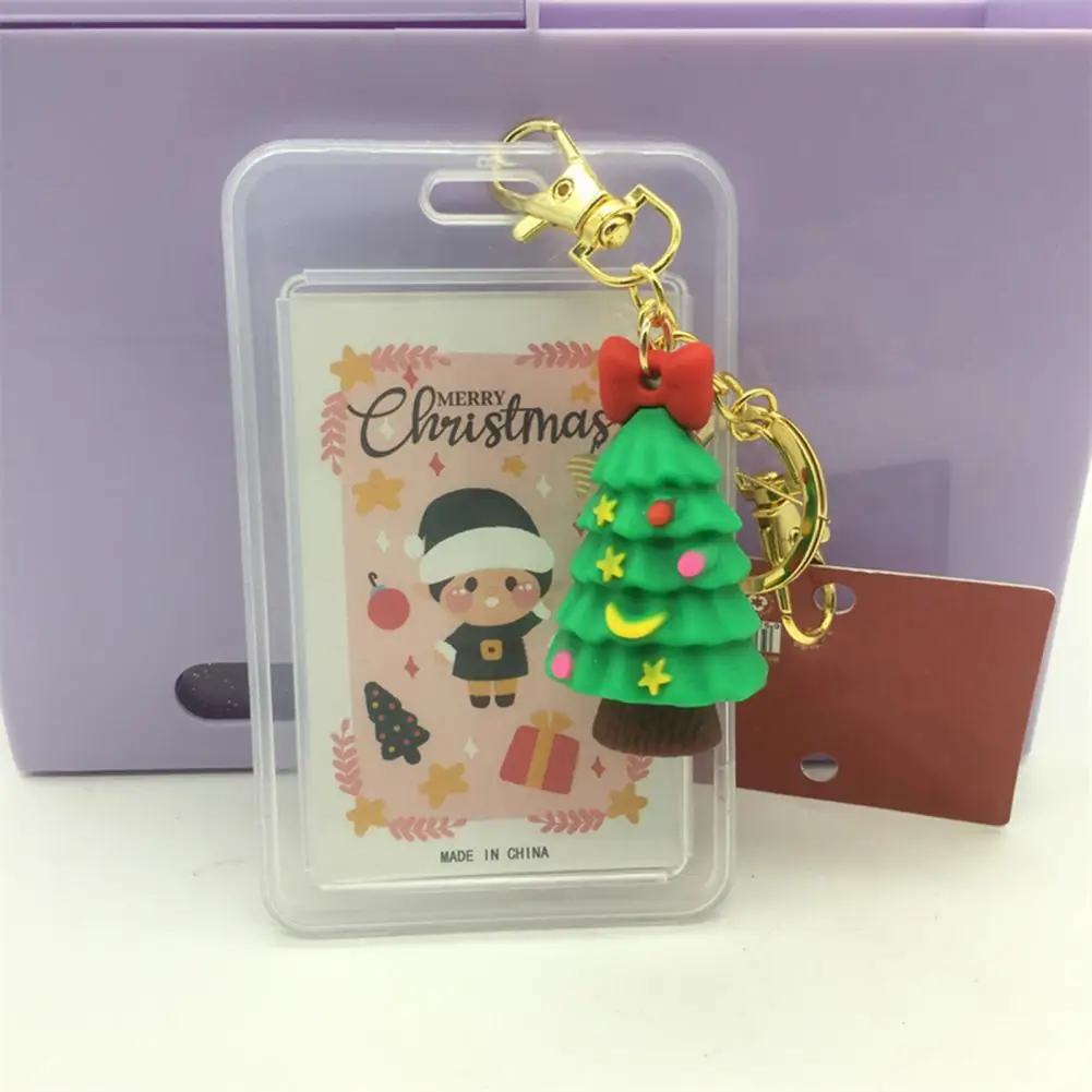 Transparent Card Holder Double-sided Waterproof Plastic Card Holders with Festive Christmas Tree Snowman Pendant Keychains transparent card holder double sided waterproof plastic card holders with festive christmas tree snowman pendant keychains