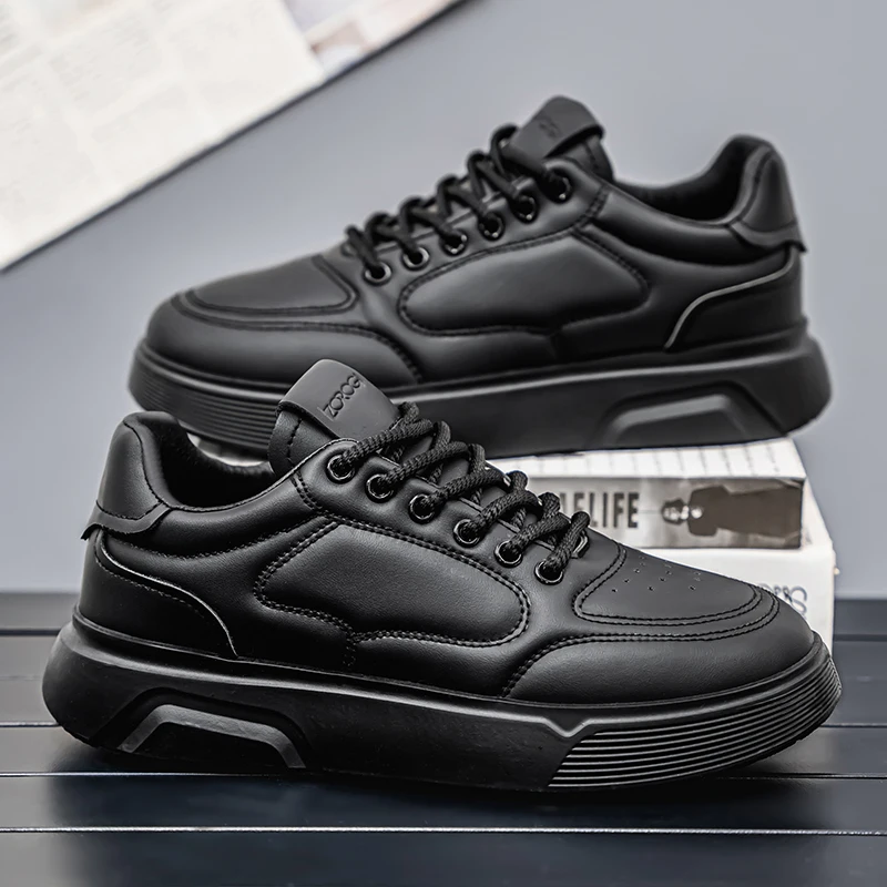 Men's shoes 2025 new niche black breathable casual board shoes men's thick soles increase all fashion sneakers spring 5