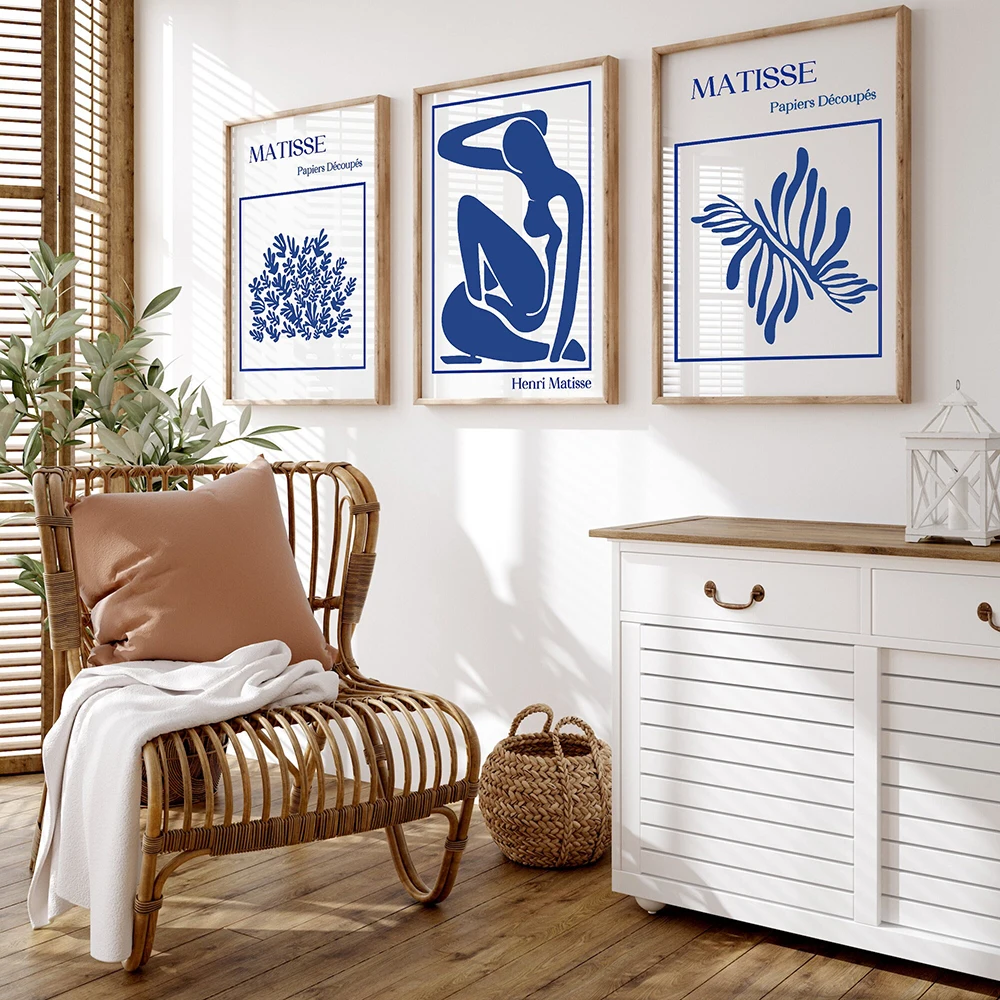 

Blue Matisse Print Abstract Wall Art Posters and Prints Flower Canvas Painting Wall Pictures Living Room Home Decor