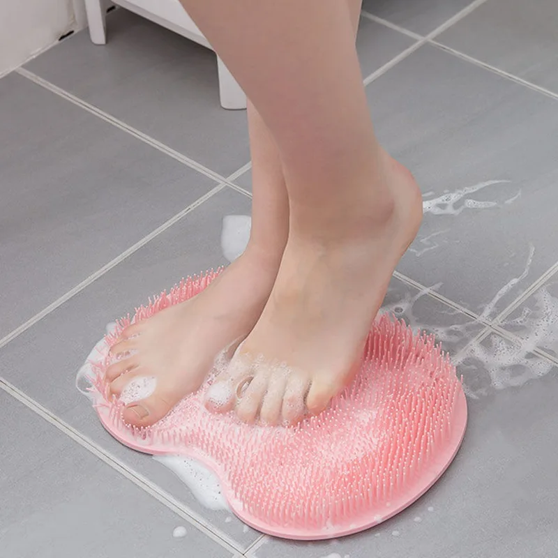 Exfoliating Shower Massage Bathroom Non-Slip Bath Mat Silicone Massage Brush Silicone Foot Scrubber Massage Pad Bath Accessories