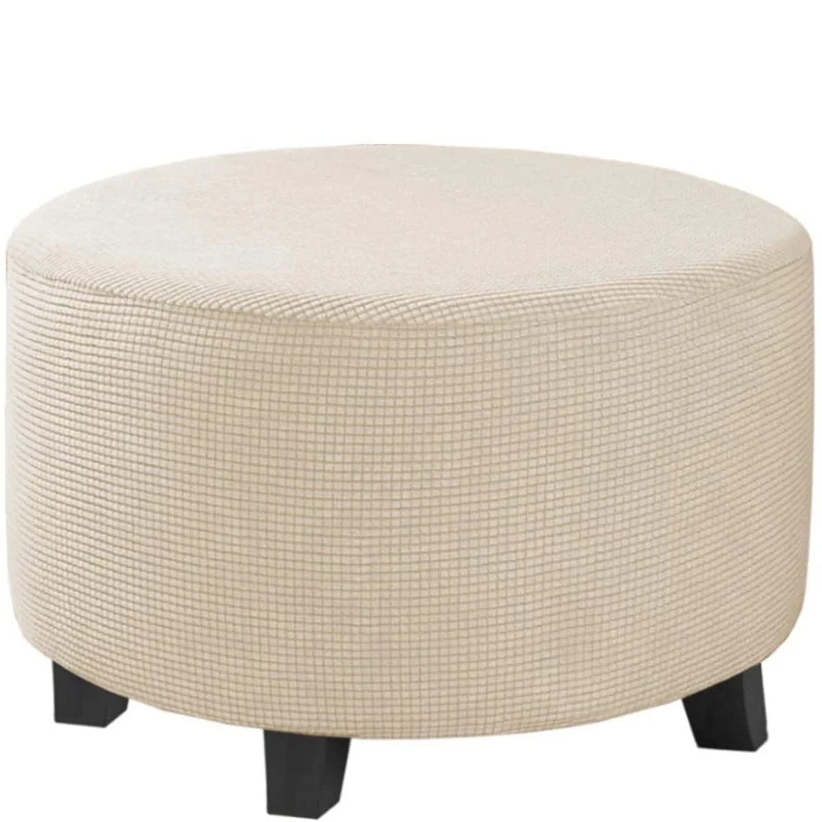 Stretch Jacquard Ottoman Slipcover - Furniture Protector for Round Storage and Folding Stools