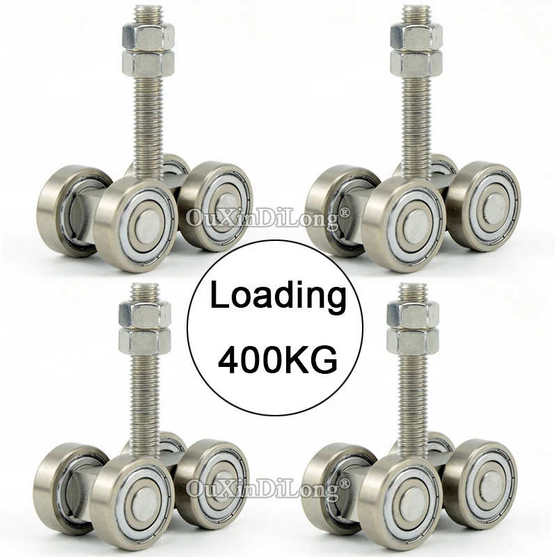 

4PCS Heavy Stainless Steel Sliding Door Rollers Industrial Hanging Wheels Factory Plant Orbital Track Bearing Pulleys Load 400KG