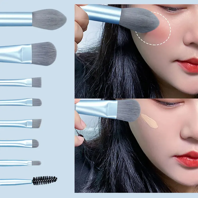 미니 메이크업 브러쉬 8종 세트 부드럽고 풍성한 메이크업 브러쉬 파운데이션 파우더 아이섀도우 브러쉬 휴대용 여행용 메이크업 키트 초보자용 도구