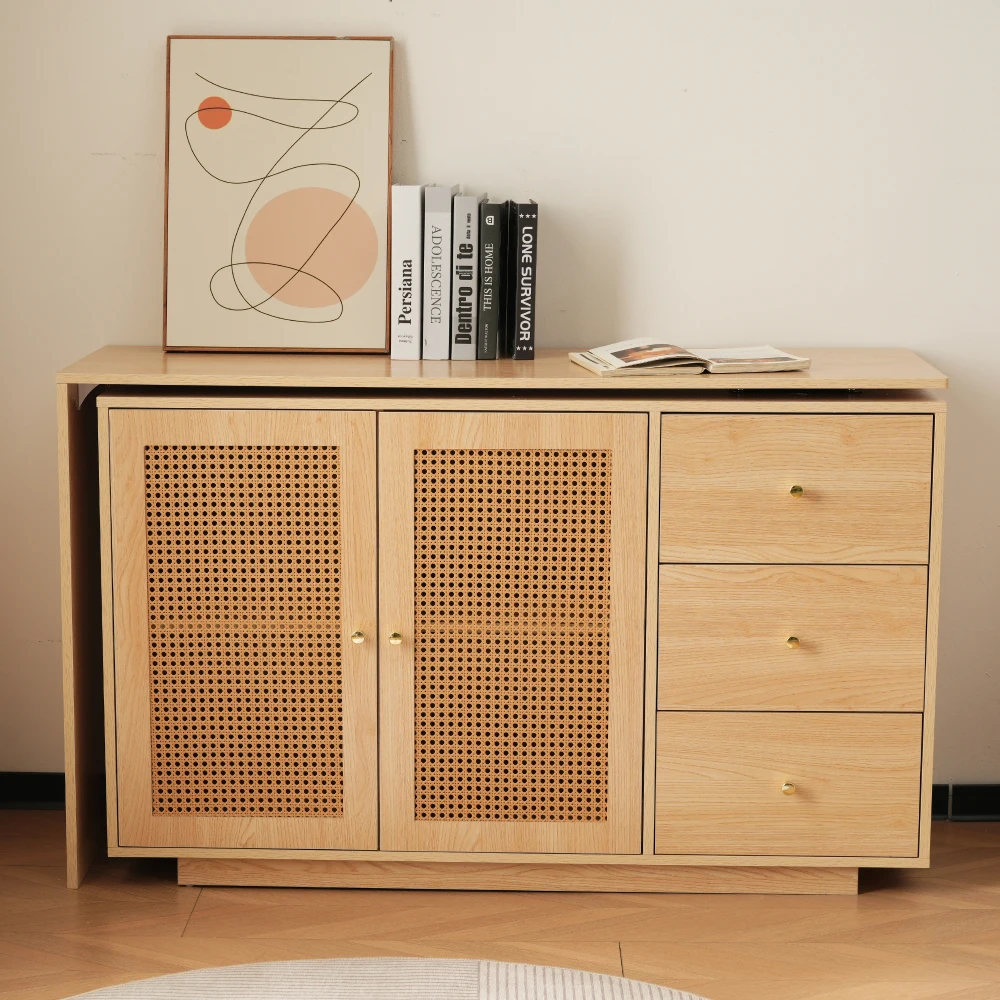 Leichter, luxuriöser High-End-Schreibtisch, L-förmiger Ecktisch, Computertisch mit Rattantüren, Friseurtisch, Weiß 126 cm – Detail 4