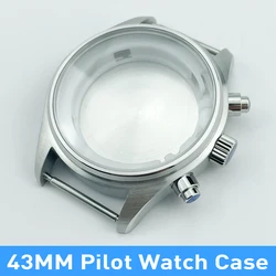 Black Pilot Chronograph Watch Dial with 6 Hands and Green Lume - 37.7mm (43mm Case)