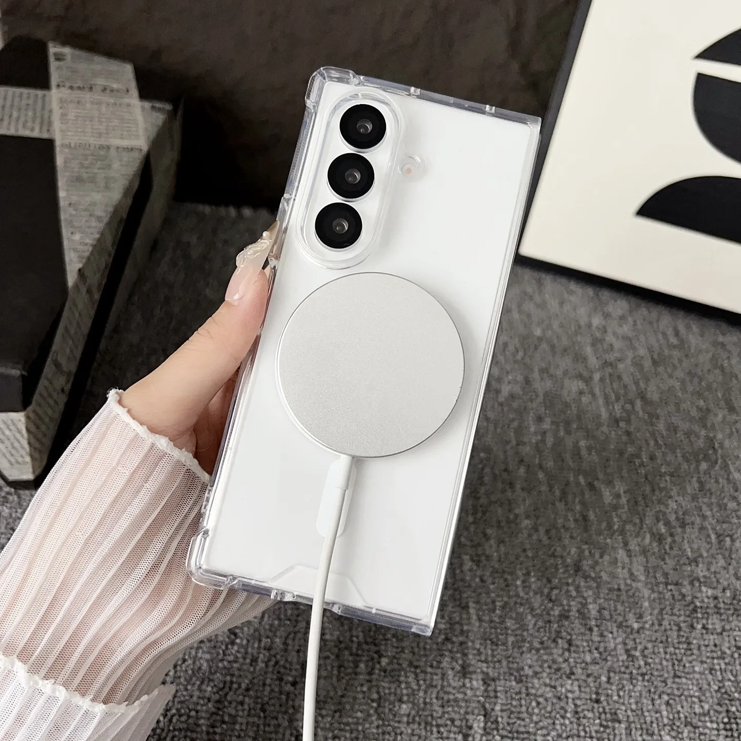 Transparent Magnetic Phone Case with Airbag Protection and Wireless Charging Compatibility
