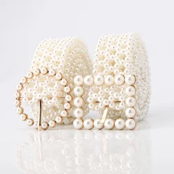 Women's Pearl Elastic Beads with Dress Waist Chain Fashion Elegant Simple Belt Casual