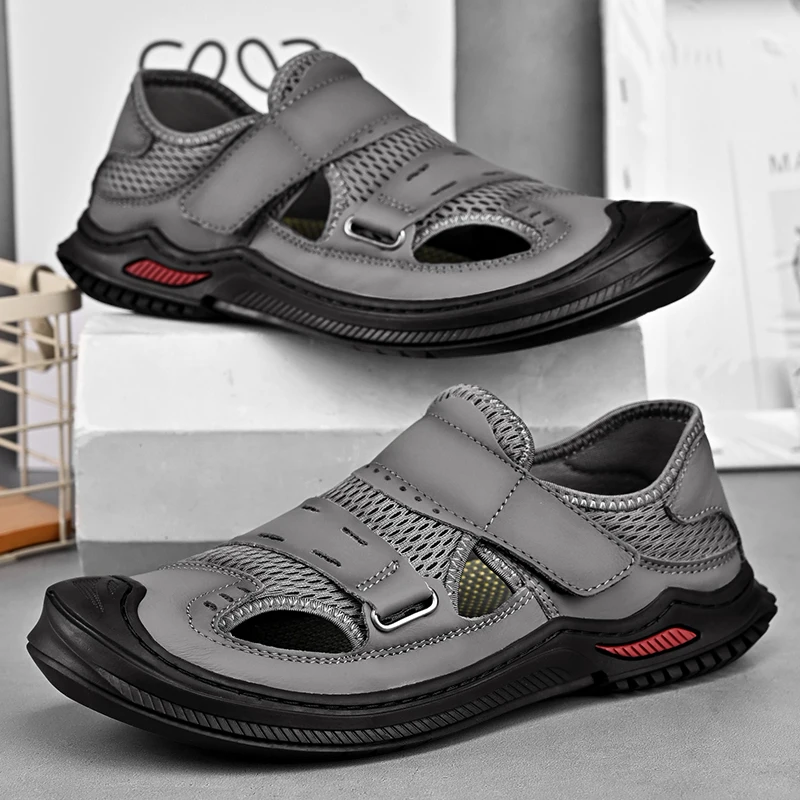 Men Sandals Genuine Leather Mens Casual Shoes Outdoor Men Leather Sandals for Men Beach Shoes Roman mens Shoes