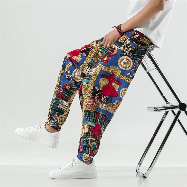 Sommer Nepal Drucke Baumwolle Leinen Jogger Männer Baggy Hippie Boho Gypsy Aladdin Cargo Hosen Yoga Harem Hosen Frauen – Detail 14