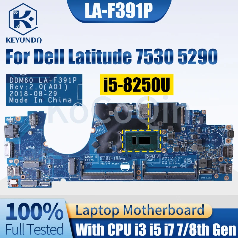 Placa-mãe do Portátil para Dell Latitude Dell Latitude 7530 5290 La-f391p 039ggh 0whpnw 0grnh7 01 Kwxc 0tkgt3 i3 i5 i7 8th Gen Mainboard
