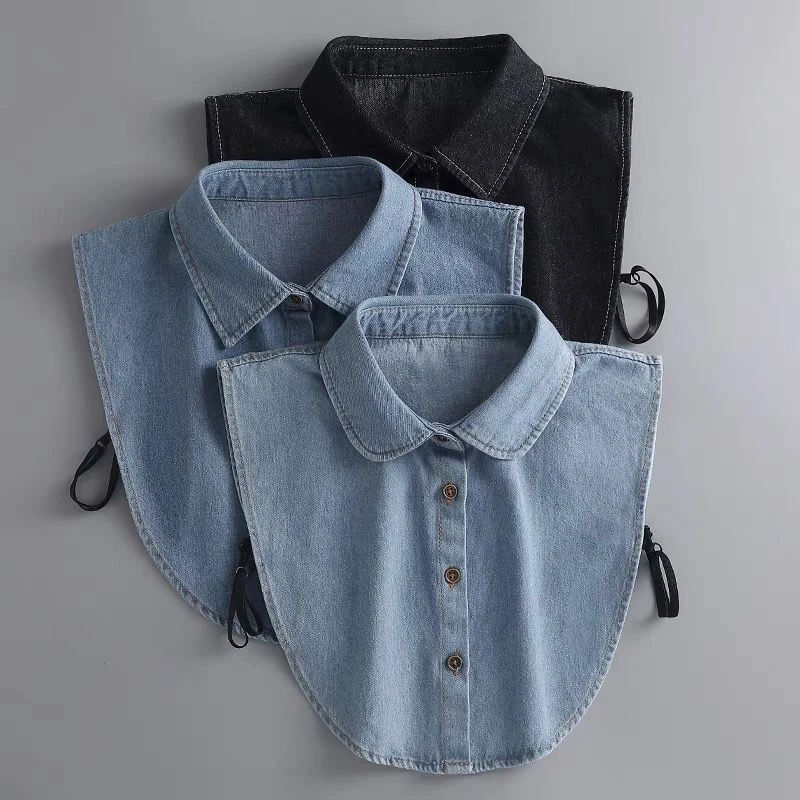 Women's Washed Denim False Collar Korean Versatile Half Shirt Style Collar Female Casual Fashion Sweater Inner Decorative