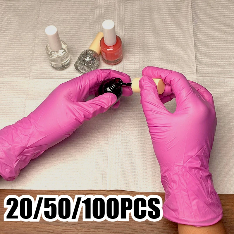 20/50/100PCS Disposable Nitrile Gloves Pink Household Kitchen and Bathroom Cleaning Gloves Suitable for Tattoos and Nail Art