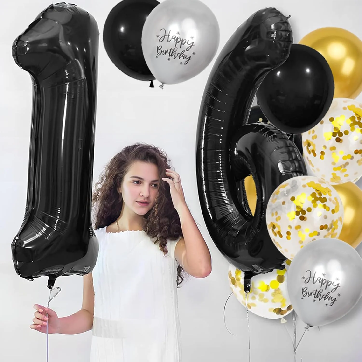 40 Zoll Schwarze Große Zahlen 16/18/21/30/40/50/60 Jahre Set mit Glitzer-Latexballons für Erwachsene Männer Geburtstagsdekoration – Detail 30