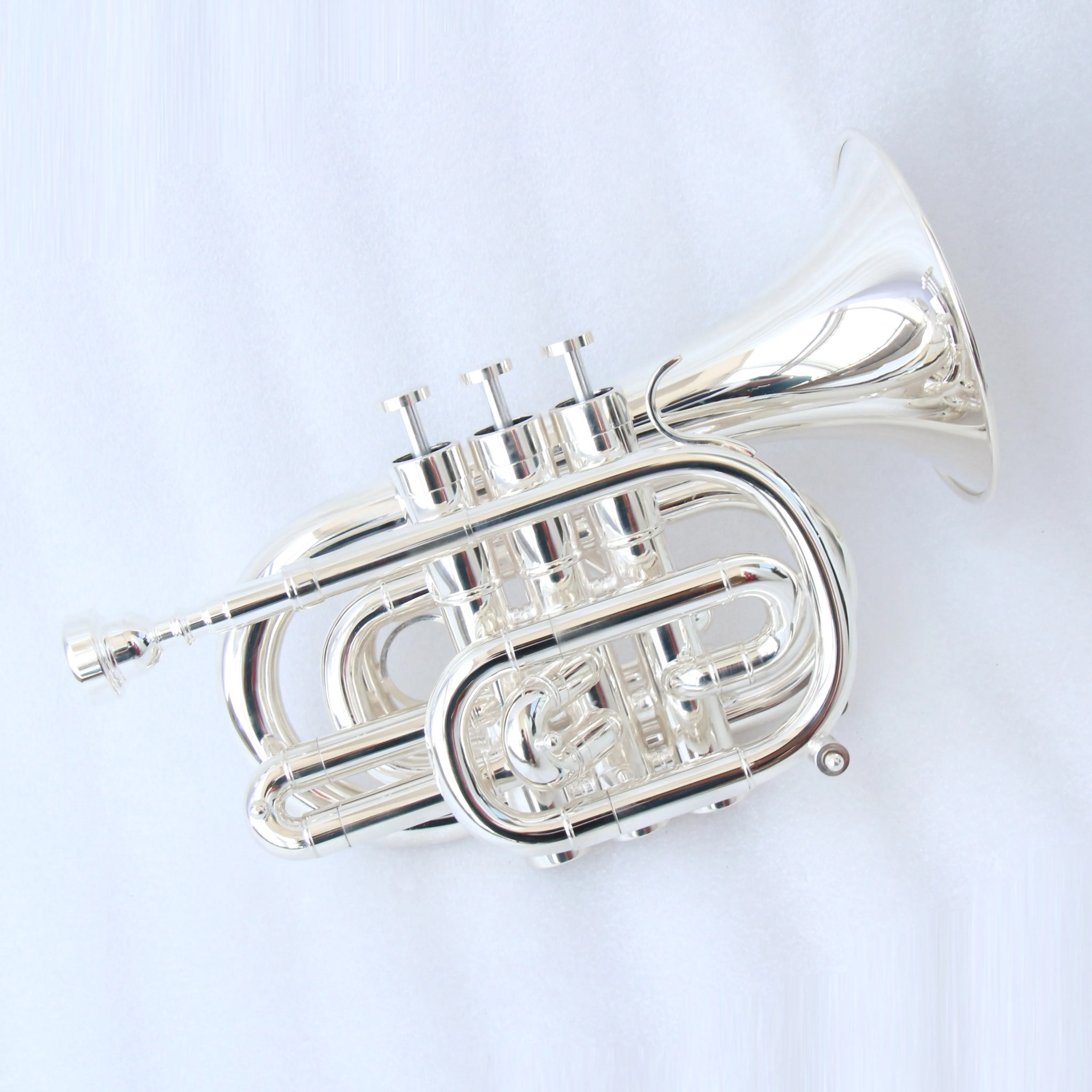 Hot Sale Rotary Valve BB Tone Brass Body Pocket Trumpet Chinese Manufacturer Handmade Silver Plated Trumpet OEM