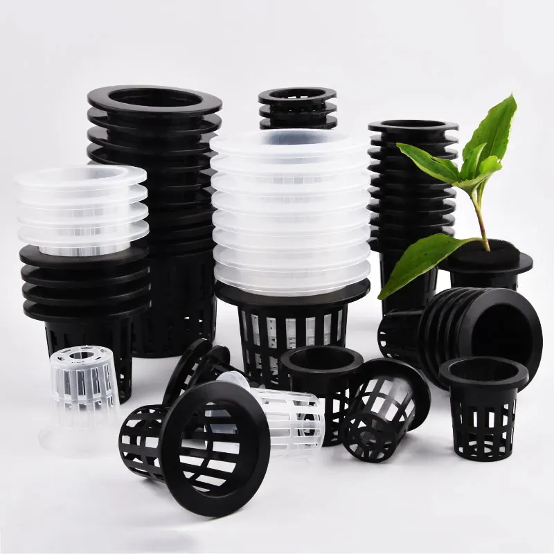 50 قطعة أسود أبيض بدون تربة شبكة النبات تنمو وعاء ، صافي حامل سلة الخضار الحضانة كأس صينية الإسفنج المائية الاستعمار