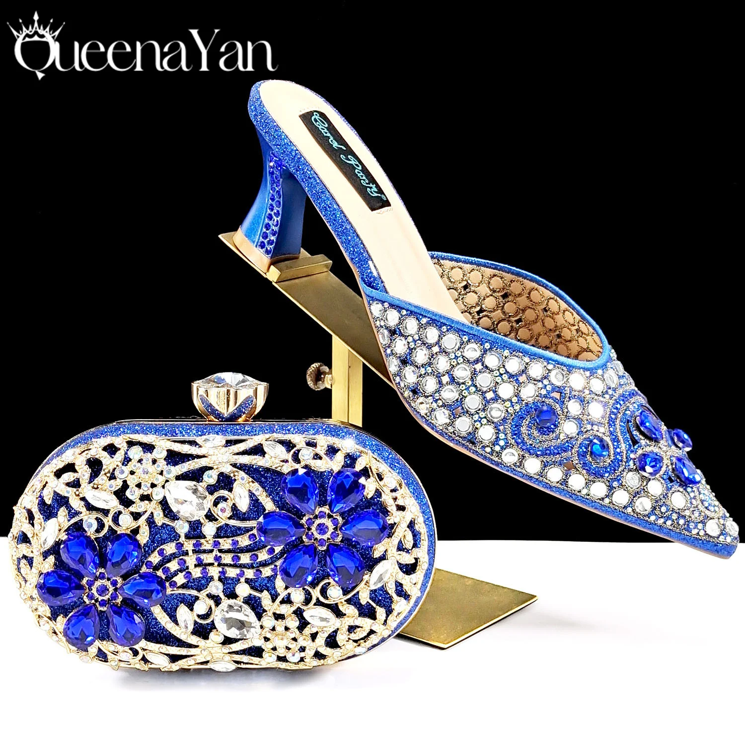 QSGFC Italian Design Rhinestone-encrusted Ladies Party Shoes And Special Bag High Heels And Dual Purpose Bag Women's Shoes