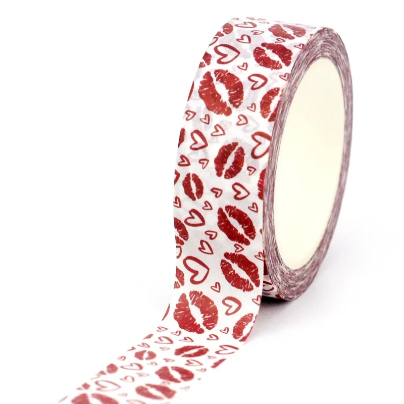 1PC. 10M Deco Cute Red Lips and Hearts  Washi Tape for Scrapbooking Journaling Adhesive Masking Tape Stationery 3