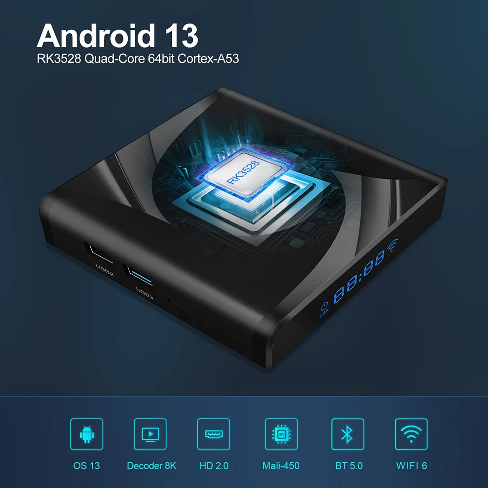 Google Voice Assista TV Box Android 13 X88 PRO 4G 64G Rockchip 2.4G&5G Wifi 4K HDR Set Top Box USB 3.0 Support 3D Movie Ott