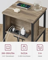 Table d'appoint VASAGLE, table de chevet avec prise, étroite, 2 ports AC, 2 ports USB, 30x34x58 cm, pour salon 4