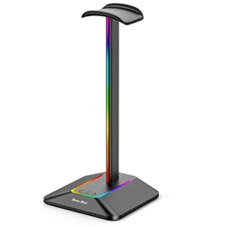 RGB Headphones Stand with USB Ports and Non-Slip Base (Black)