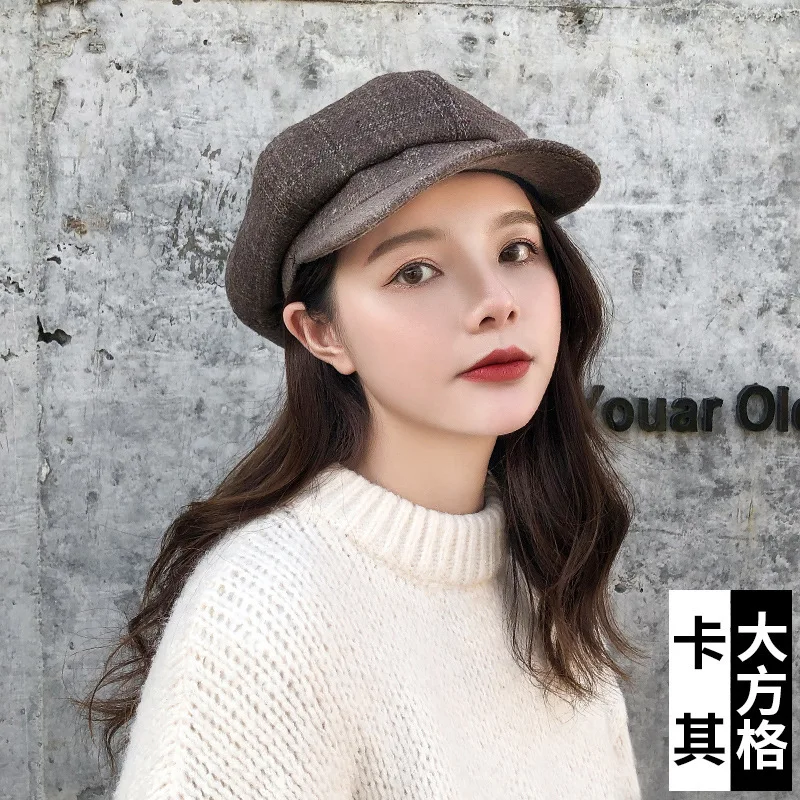 COKK Newsboy Cap Women Autumn Winter Octagonal Caps Artist Painter Hats For Women Men Beret Peaked Cap Female Male Vintage PLaid