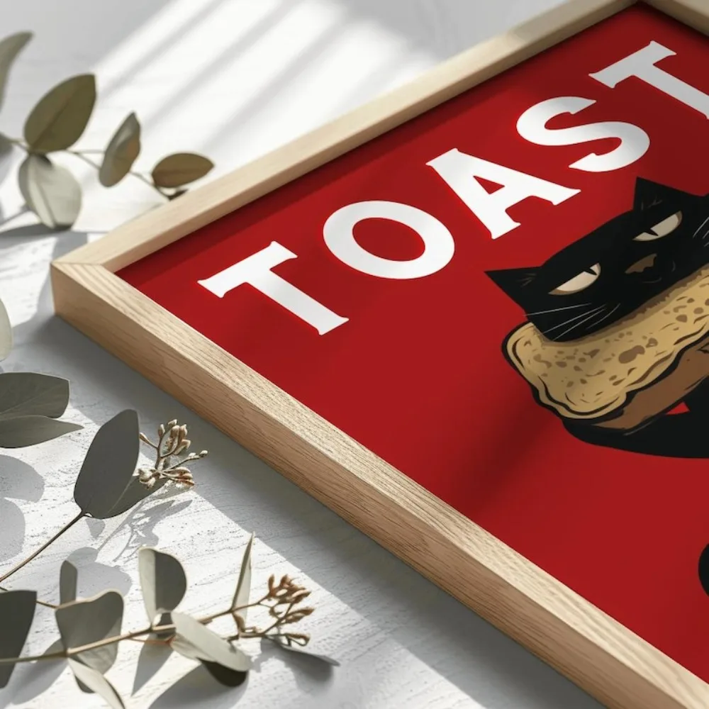 Charming Black Cat Digital Wall Art Print - Playful Kitten Illustration Canvas Poster