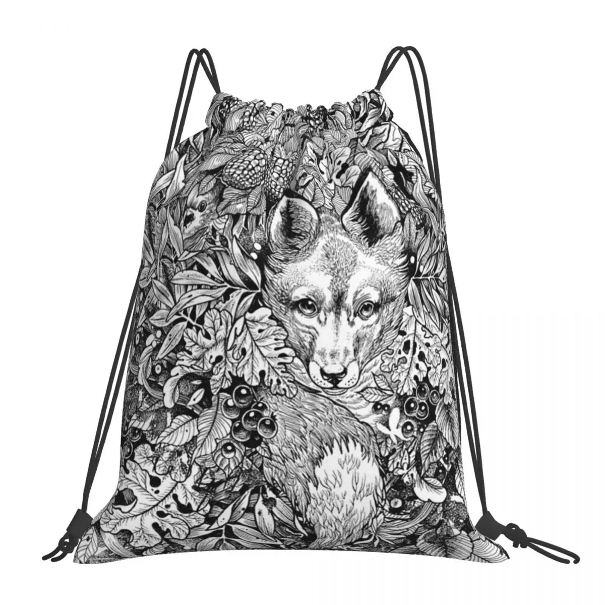 

Hiding Fox Backpacks Fashion Portable Drawstring Bags Drawstring Bundle Pocket Sports Bag Book Bags For Travel School