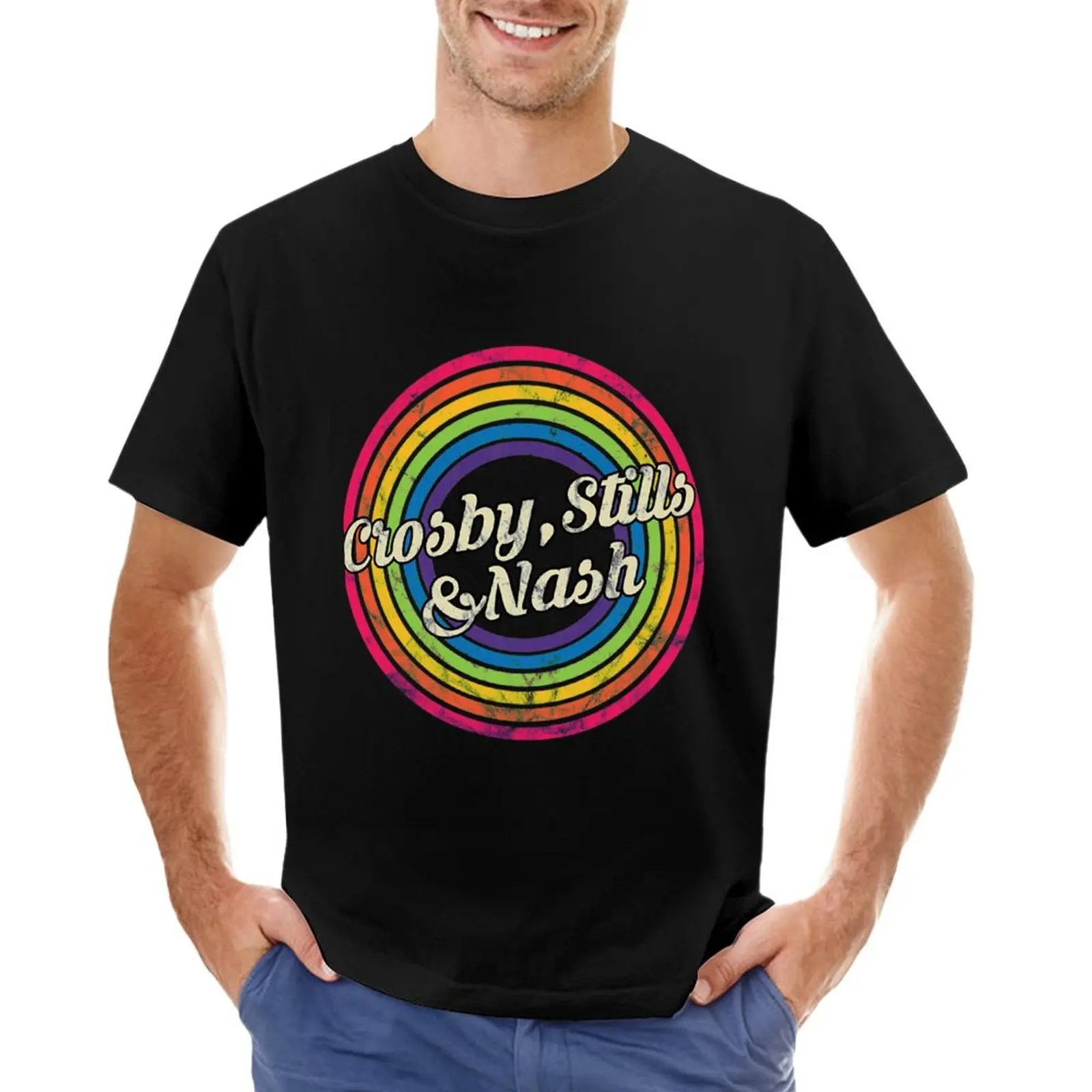 

Crosby Stills Nash T-ShirtCrosby , Stills & Nash - Retro Rainbow Faded-Style T-Shirt cute tops funnys mens champion t shirts