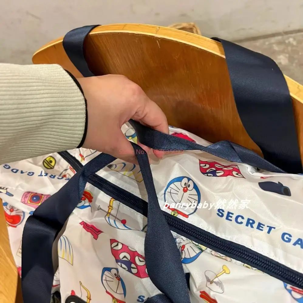 Anime Doraemon Stationery Storage Bag Large Capacity Collapsible Camping Shoulder Shopping Bag Light Clothes Packaging Travel Bag