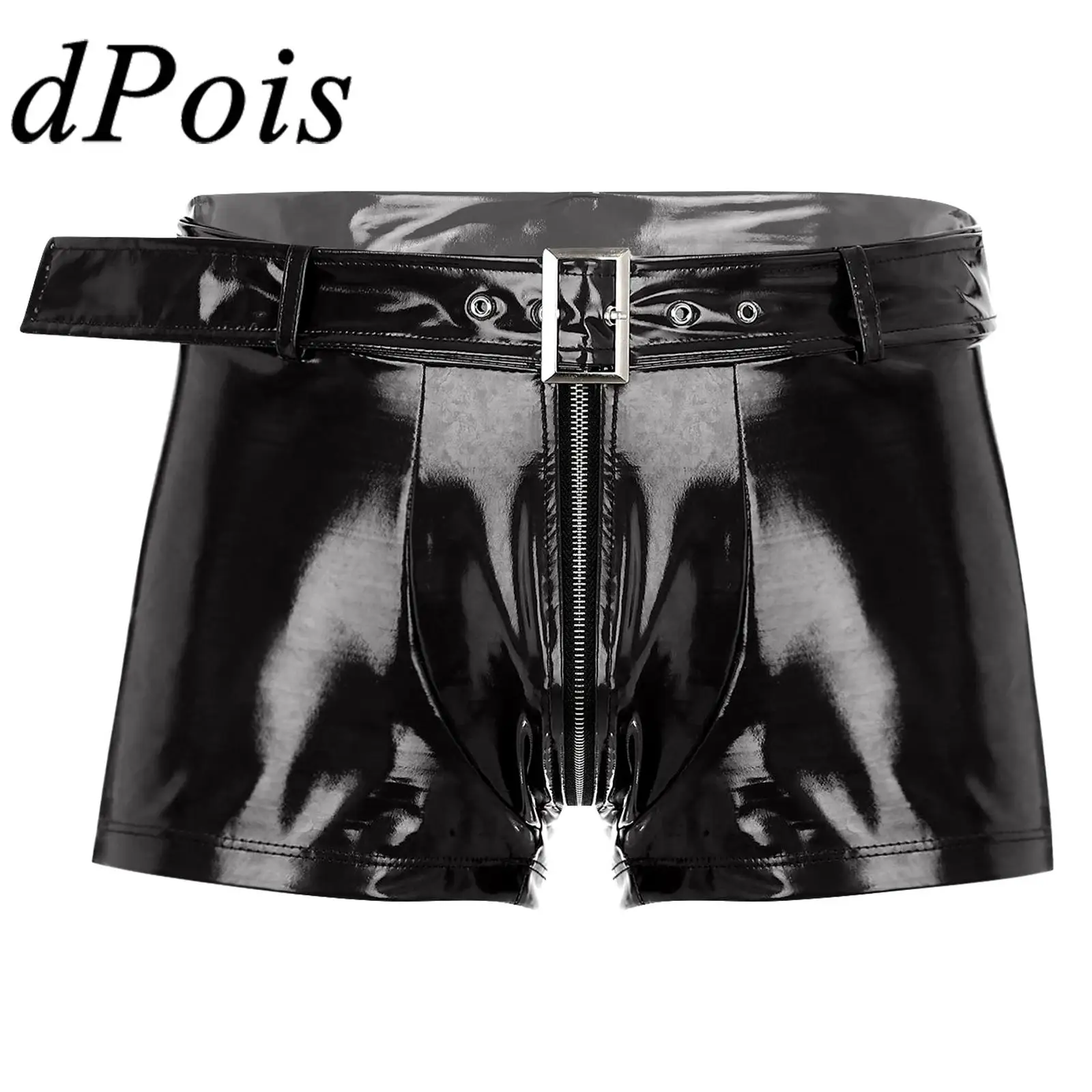 

Mens Wet Look Boxer Shorts Hot Pants Zipper Openable Cortch Bulge Pouch Shorts for Bar Disco Costume Nightclub Sexy Nightwear