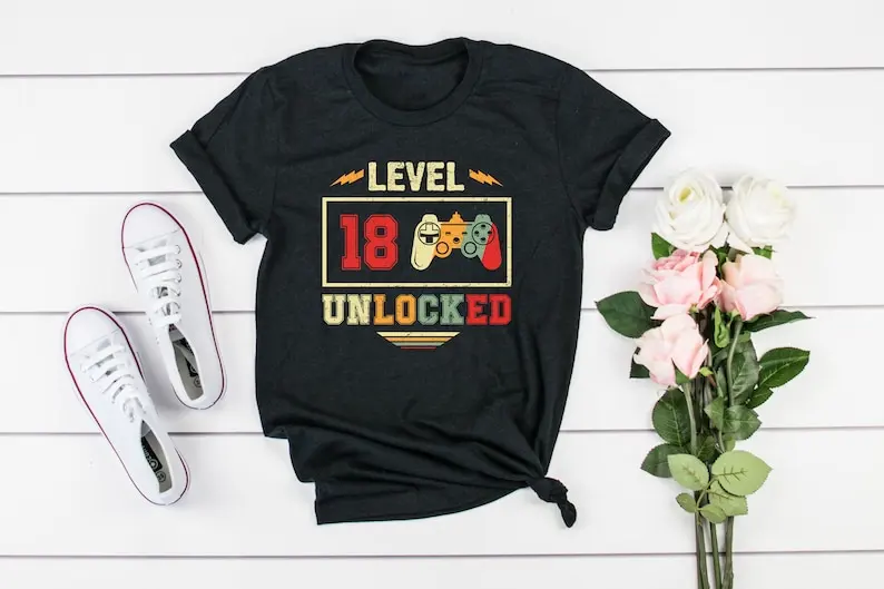 

18th Birthday Shirt Gift for him and her Present Level Unlocked Short Sleeve Top Tees O Neck 100% Cotton Fashion Streetwear y2k