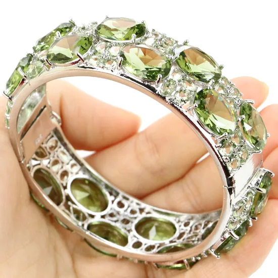 925 SOLID STERLING SILVER Customized BRACELET Big Heavy Purple Spinel Kunzite Golden Citrine Green Amethyst Woman's Gift 7.5inch