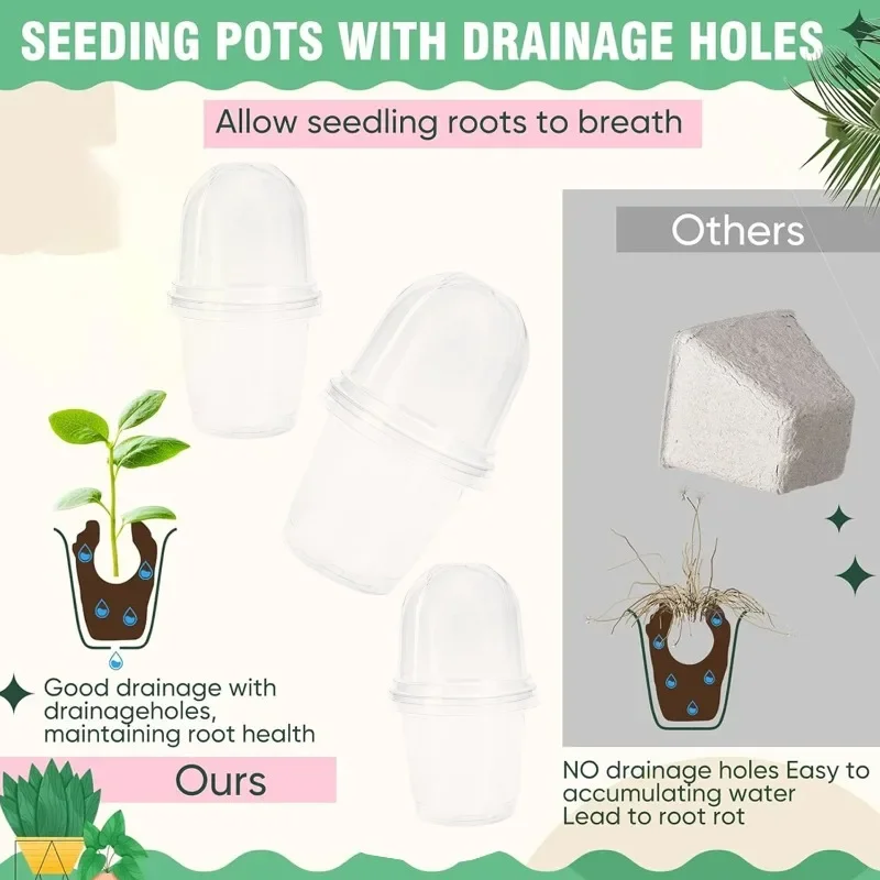 Clear Nursery Pots with Covers - Plant Seedling Holders and Garden Containers (5/10 Pack)
