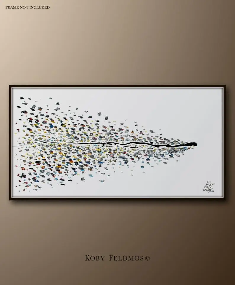 

Abstract painting Motion of colors black white , beautiful texture, large canvas, oil painting, by Koby FeldmosAbstract painting