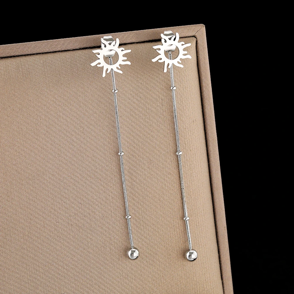 stud earrings long earrings Stainless Steel Classic Sun Totem Long Snake Beads Chain Stud Earrings For Women Jewelry Fashion Popular Friend Gifts