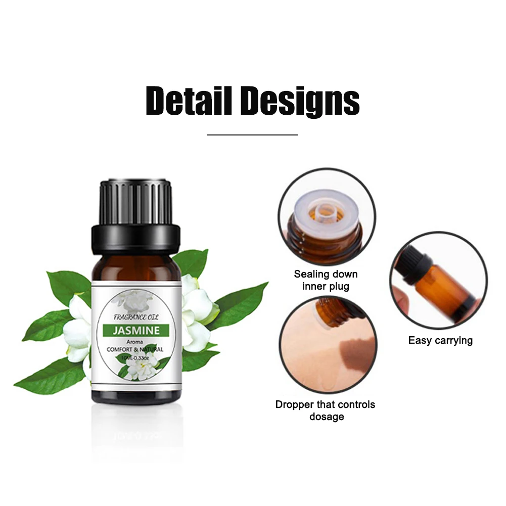 10ml Aromatherapy Essential Oil Perfume Lemon Lily Mint Jasmine Natural Plant Extraction Essential Oil with Dropper for Diffuser