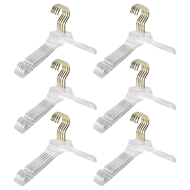 

30 Pcs Clear Clothes Hangers With Gold Hook, Transparent Shirts Dress Coat Hanger With Notches For Lady Kids Small