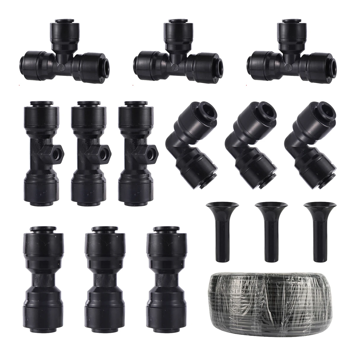 

1/4" Slip Locked Black Quick Connectors Tee Elbow Straight End Plug Joints Home Kitchen Water Pipe Couplings Watering Fittings