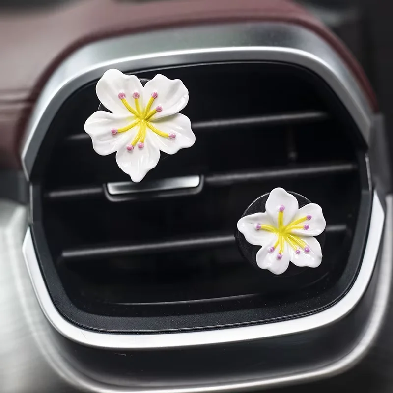 2Pcs Car Perfume Clip Flower Air Outlet Decorations Bright Peach Blossom Cherry Blossom Car Air Freshener with Fresh Color 3