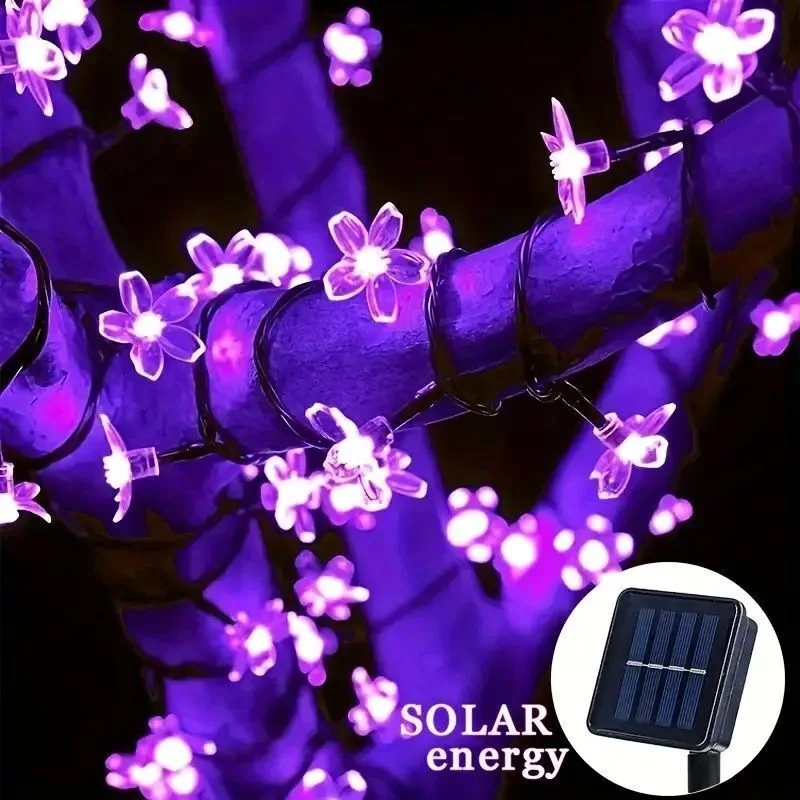 LED 태양열 스트링 조명 벚꽃 화환 조명 야외 태양열 정원 파티오 장식 조명 크리스마스 웨딩 파티 장식