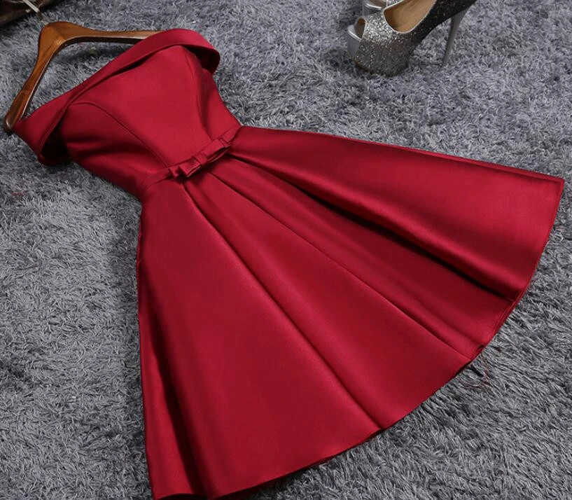 Color Size Boat Neck Satin Party Ball Robe Girl Short Bridesmaid Dresses Sweet Memory Knee-Length Wedding Party Dress
