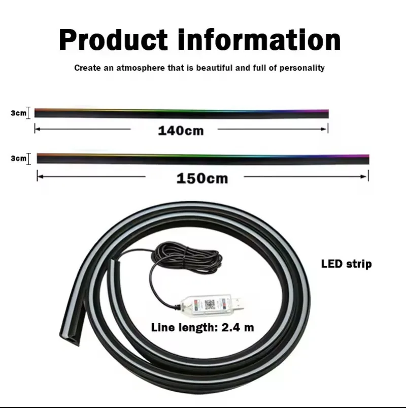 รูปสินค้า กระจก LED รถยนต์ ปรับสีได้ ควบคุมผ่านแอปและรีโมท
