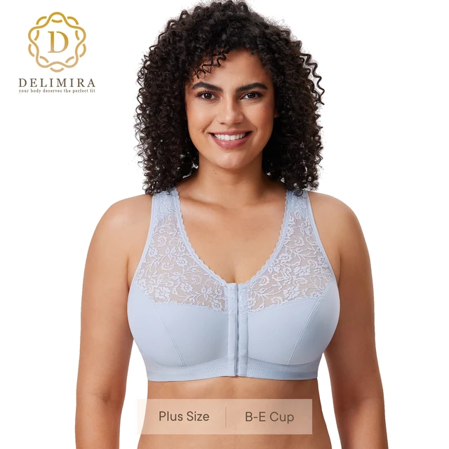 DELIMIRA Women's Lace Front Closure Bra Racerback Plus Size Full Coverage  Wire free