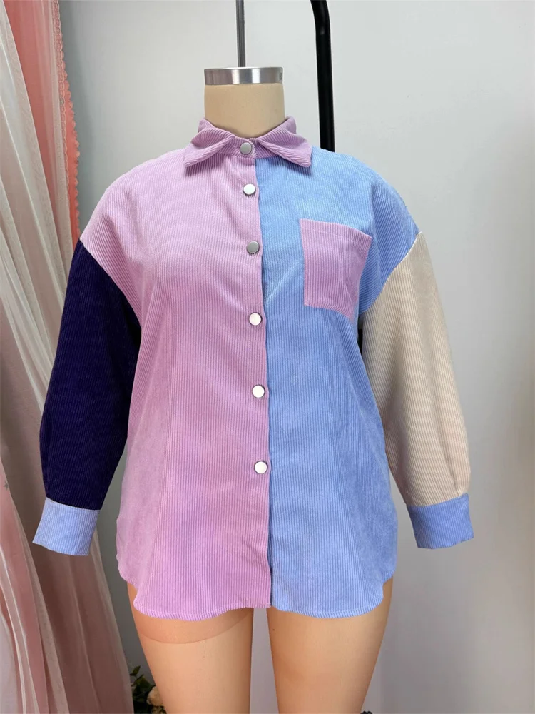 Wmstar Plus Size Top Long Sleeved Shirt in A Loose Cotton and Patchwork Pockets Linen Color Combination New Style Fall Clothes