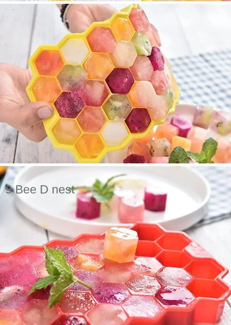 Description Picture 5 of item37-grid Silicone Ice Cube Mold with Cover Cellular Mesh Stackable DIY Ice Mold Reusable Food Grade Kitchen Utensils