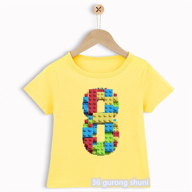 T-Shirt Für Jungen Bausteine Geburtstag Digital Print T-shirt Custom Name Nette Kinder Kleidung Weiß Tshirt Tops Drop Verschiffen