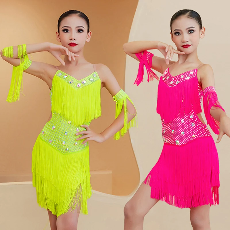 New Latin Dance Performance Clothes Girls Women Fluorescent Yellow