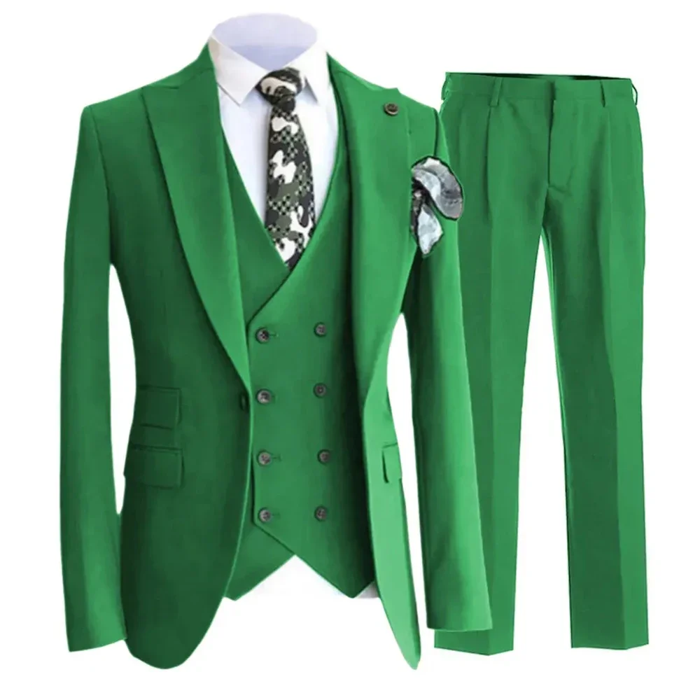 Men Business Casual Wedding Slim Fit Suit 3 Pieces Jacket Trousers Waistcoat Set Male Blazer Coat Pants Vest Ropa Para Hombre