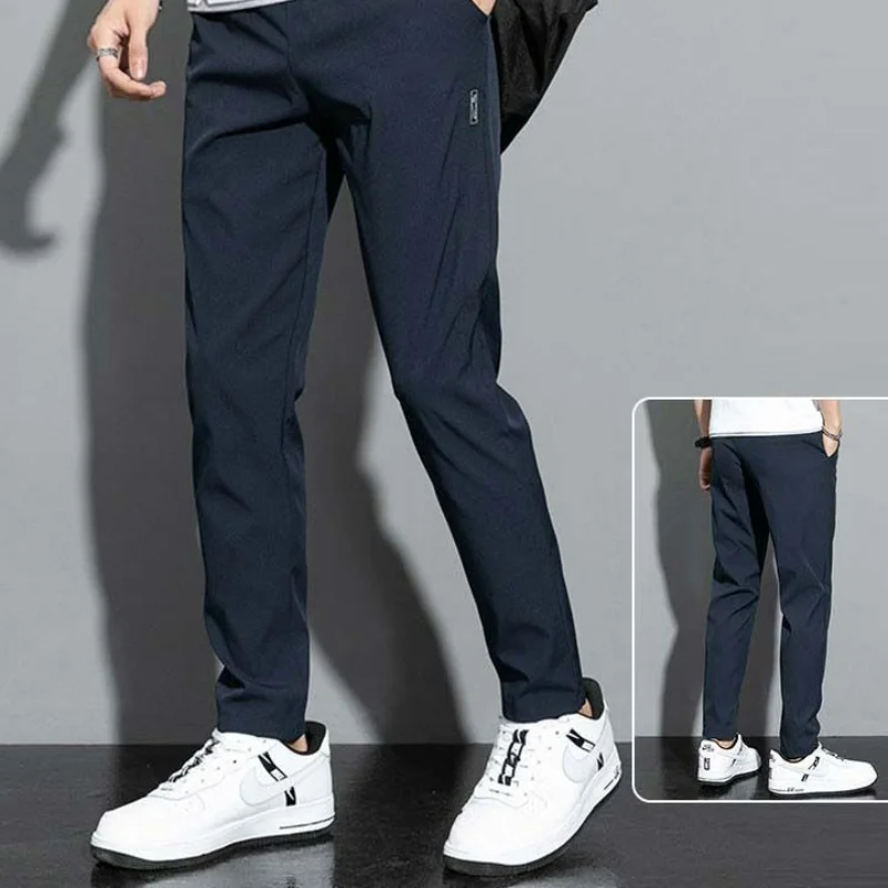 Summer New Fashion Simple Breathable Straight Pants Men's Drawstring Patchwork Pockets Thin Casual Trendy Loose Sports Trousers