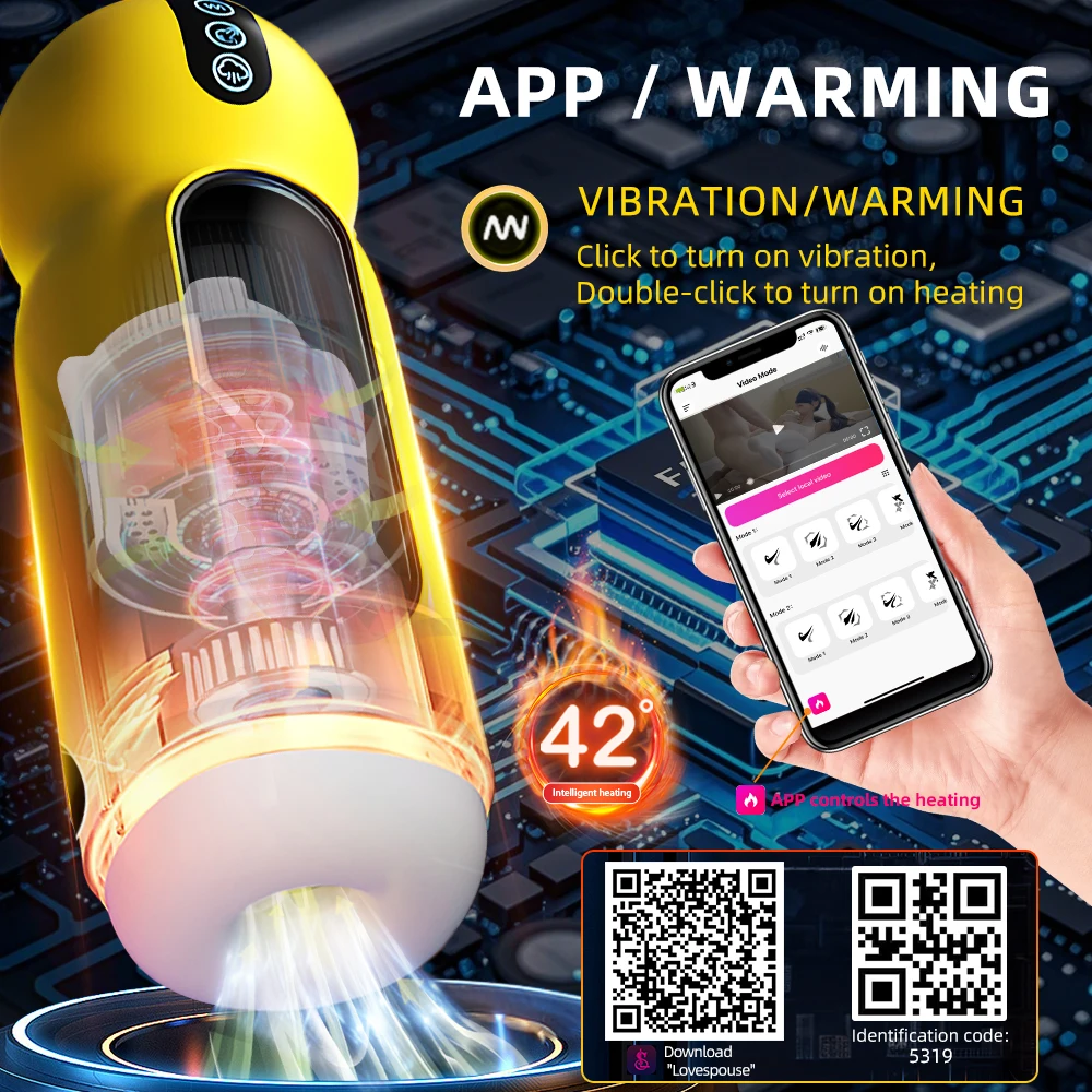 Bluetooth Automatic Male Masturbator Cup Blowjob Sucking Heated Pussy Sex Machine for Men APP Remote Control Penis Vibrator Toy